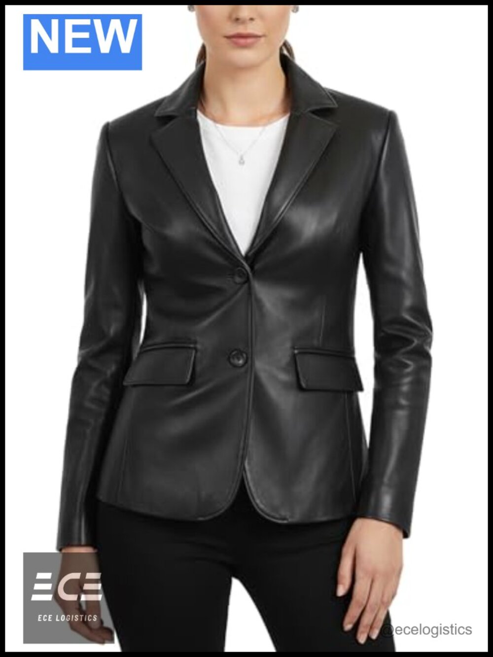 Real Lambskin Leather Blazer Notch Collar Button Business Casual